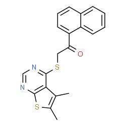 ChemSpider 2D Image | 2-[(5,6-Dimethylthieno[2,3-d]pyrimidin-4-yl)sulfanyl]-1-(1-naphthyl)ethanone | C20H16N2OS2