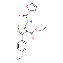 ChemSpider 2D Image | Ethyl 2-(2-furoylamino)-4-(4-methoxyphenyl)-3-thiophenecarboxylate | C19H17NO5S