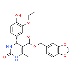ChemSpider 2D Image | 1,3-Benzodioxol-5-ylmethyl (4R)-4-(3-ethoxy-4-hydroxyphenyl)-6-methyl-2-oxo-1,2,3,4-tetrahydro-5-pyrimidinecarboxylate | C22H22N2O7