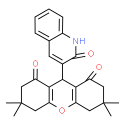 ChemSpider 2D Image | 3,3,6,6-Tetramethyl-9-(2-oxo-1,2-dihydro-3-quinolinyl)-3,4,5,6,7,9-hexahydro-1H-xanthene-1,8(2H)-dione | C26H27NO4