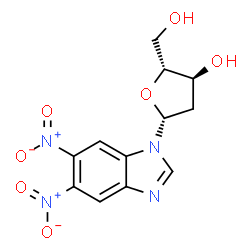 ChemSpider 2D Image | 1-(2-Deoxy-beta-D-erythro-pentofuranosyl)-5,6-dinitro-1H-benzimidazole | C12H12N4O7