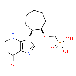 ChemSpider 2D Image | ({[(1R,2R)-2-(6-Oxo-3,6-dihydro-9H-purin-9-yl)cycloheptyl]oxy}methyl)phosphonic acid | C13H19N4O5P