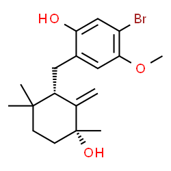 ChemSpider 2D Image | 5-Bromo-2-{[(1S,5R)-5-hydroxy-2,2,5-trimethyl-6-methylenecyclohexyl]methyl}-4-methoxyphenol | C18H25BrO3