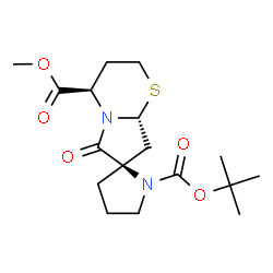 ChemSpider 2D Image | 4'-Methyl 1-(2-methyl-2-propanyl) (2R,4'R,8a'R)-6'-oxotetrahydro-1H,2'H-spiro[pyrrolidine-2,7'-pyrrolo[2,1-b][1,3]thiazine]-1,4'-dicarboxylate | C17H26N2O5S