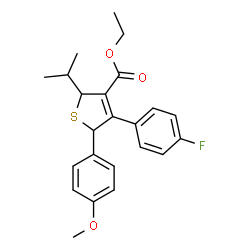 ChemSpider 2D Image | Ethyl 4-(4-fluorophenyl)-2-isopropyl-5-(4-methoxyphenyl)-2,5-dihydro-3-thiophenecarboxylate | C23H25FO3S