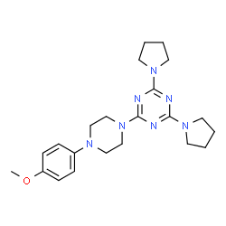 ChemSpider 2D Image | 2-[4-(4-Methoxyphenyl)-1-piperazinyl]-4,6-di(1-pyrrolidinyl)-1,3,5-triazine | C22H31N7O