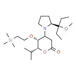 ChemSpider 2D Image | (5R,6R)-6-Isopropyl-4-[(2S)-2-(3-methoxy-3-pentanyl)-1-pyrrolidinyl]-5-[2-(trimethylsilyl)ethoxy]tetrahydro-2H-pyran-2-one | C23H45NO4Si