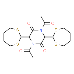 ChemSpider 2D Image | 1,4-Diacetyl-3,6-di(1,3-dithiepan-2-ylidene)-2,5-piperazinedione | C18H22N2O4S4