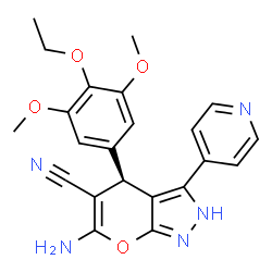 ChemSpider 2D Image | (4R)-6-Amino-4-(4-ethoxy-3,5-dimethoxyphenyl)-3-(4-pyridinyl)-2,4-dihydropyrano[2,3-c]pyrazole-5-carbonitrile | C22H21N5O4