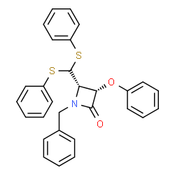 ChemSpider 2D Image | (3S,4S)-1-Benzyl-4-[bis(phenylsulfanyl)methyl]-3-phenoxy-2-azetidinone | C29H25NO2S2