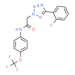 ChemSpider 2D Image | 2-[5-(2-Fluorophenyl)-2H-tetrazol-2-yl]-N-[4-(trifluoromethoxy)phenyl]acetamide | C16H11F4N5O2