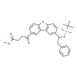 ChemSpider 2D Image | Methyl 4-[8-(1-{[dimethyl(2-methyl-2-propanyl)silyl]oxy}-2-phenylethyl)dibenzo[b,d]furan-2-yl]-4-oxobutanoate | C31H36O5Si