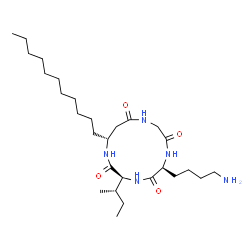 ChemSpider 2D Image | (3S,6S,13R)-6-(4-Aminobutyl)-3-[(2S)-2-butanyl]-13-undecyl-1,4,7,10-tetraazacyclotridecane-2,5,8,11-tetrone | C28H53N5O4