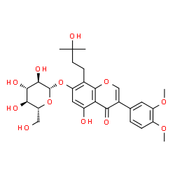 ChemSpider 2D Image | 3-(3,4-Dimethoxyphenyl)-5-hydroxy-8-(3-hydroxy-3-methylbutyl)-4-oxo-4H-chromen-7-yl beta-D-glucopyranoside | C28H34O12