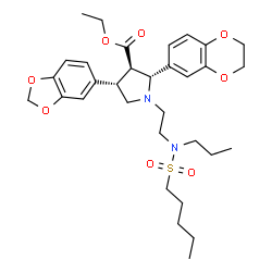 ChemSpider 2D Image | Ethyl (2R,3R,4S)-4-(1,3-benzodioxol-5-yl)-2-(2,3-dihydro-1,4-benzodioxin-6-yl)-1-{2-[(pentylsulfonyl)(propyl)amino]ethyl}-3-pyrrolidinecarboxylate | C32H44N2O8S