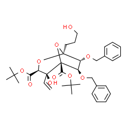 ChemSpider 2D Image | Bis(2-methyl-2-propanyl) (1S,3S,4S,5R,6R,7R)-6,7-bis(benzyloxy)-4-hydroxy-1-(3-hydroxypropyl)-4-vinyl-2,8-dioxabicyclo[3.2.1]octane-3,5-dicarboxylate | C35H46O10