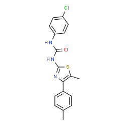 ChemSpider 2D Image | 1-(4-Chlorophenyl)-3-[5-methyl-4-(4-methylphenyl)-1,3-thiazol-2-yl]urea | C18H16ClN3OS