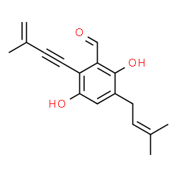 ChemSpider 2D Image | 2,5-Dihydroxy-3-(3-methyl-2-buten-1-yl)-6-(3-methyl-3-buten-1-yn-1-yl)benzaldehyde | C17H18O3