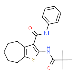 ChemSpider 2D Image | 2-[(2,2-Dimethylpropanoyl)amino]-N-phenyl-5,6,7,8-tetrahydro-4H-cyclohepta[b]thiophene-3-carboxamide | C21H26N2O2S
