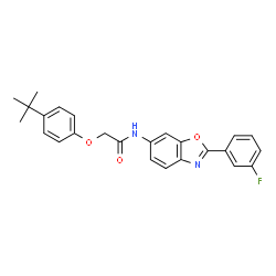 ChemSpider 2D Image | N-[2-(3-Fluorophenyl)-1,3-benzoxazol-6-yl]-2-[4-(2-methyl-2-propanyl)phenoxy]acetamide | C25H23FN2O3
