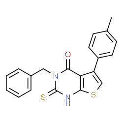 ChemSpider 2D Image | 3-Benzyl-5-(4-methylphenyl)-2-sulfanylthieno[2,3-d]pyrimidin-4(3H)-one | C20H16N2OS2