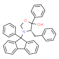 ChemSpider 2D Image | (4S)-4-Benzyl-5-phenyl-3-(9-phenyl-9H-fluoren-9-yl)-1,3-oxazolidin-5-ol | C35H29NO2