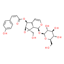 ChemSpider 2D Image | (1aS,1bS,2S,5aR,6S,6aS)-2-(beta-D-Glucopyranosyloxy)-1a-(hydroxymethyl)-1a,1b,2,5a,6,6a-hexahydrooxireno[4,5]cyclopenta[1,2-c]pyran-6-yl (2Z)-3-(4-hydroxyphenyl)acrylate | C24H28O12