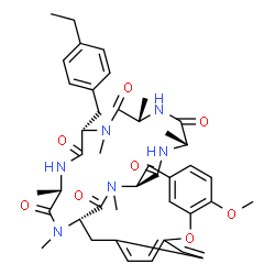ChemSpider 2D Image | (1S,4R,7S,10S,13S,16S)-10-(4-Ethylbenzyl)-24-methoxy-4,7,9,13,15,29-hexamethyl-22-oxa-3,6,9,12,15,29-hexaazatetracyclo[14.12.2.2~18,21~.1~23,27~]tritriaconta-18,20,23(31),24,26,32-hexaene-2,5,8,11,14,
30-hexone | C42H52N6O8