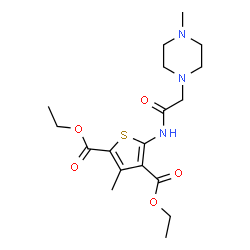 ChemSpider 2D Image | Diethyl 3-methyl-5-{[(4-methyl-1-piperazinyl)acetyl]amino}-2,4-thiophenedicarboxylate | C18H27N3O5S