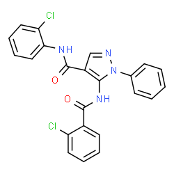 ChemSpider 2D Image | 5-[(2-Chlorobenzoyl)amino]-N-(2-chlorophenyl)-1-phenyl-1H-pyrazole-4-carboxamide | C23H16Cl2N4O2