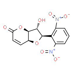 ChemSpider 2D Image | (2R,3R,3aS,7aS)-2-(2,6-Dinitrophenyl)-3-hydroxy-2,3,3a,7a-tetrahydro-5H-furo[3,2-b]pyran-5-one | C13H10N2O8