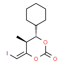ChemSpider 2D Image | (4S,5S,6E)-4-Cyclohexyl-6-(iodomethylene)-5-methyl-1,3-dioxan-2-one | C12H17IO3