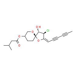 ChemSpider 2D Image | (2E,3R,4S,5R)-3-Chloro-2-(2,4-hexadiyn-1-ylidene)-4-hydroxy-1,6-dioxaspiro[4.5]dec-8-yl 3-methylbutanoate | C19H23ClO5