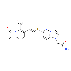 ChemSpider 2D Image | (6R,7R)-7-Amino-3-[(E)-2-{[1-(2-amino-2-oxoethyl)-1H-imidazo[1,2-b]pyridazin-4-ium-6-yl]sulfanyl}vinyl]-8-oxo-5-thia-1-azabicyclo[4.2.0]oct-2-ene-2-carboxylate | C17H16N6O4S2