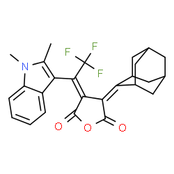 ChemSpider 2D Image | (3E)-3-[1-(1,2-Dimethyl-1H-indol-3-yl)-2,2,2-trifluoroethylidene]-4-(tricyclo[3.3.1.1~3,7~]dec-2-ylidene)dihydro-2,5-furandione | C26H24F3NO3