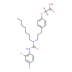 ChemSpider 2D Image | 2-[4-(3-{[(2,4-Difluorophenyl)carbamoyl](heptyl)amino}propyl)phenoxy]-2-methylpropanoic acid | C27H36F2N2O4