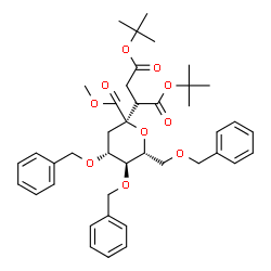 ChemSpider 2D Image | Methyl (6R)-2,6-anhydro-4,5-di-O-benzyl-6-[(benzyloxy)methyl]-2-{(2S)-1,4-bis[(2-methyl-2-propanyl)oxy]-1,4-dioxo-2-butanyl}-3-deoxy-D-xylo-hexonate | C41H52O10