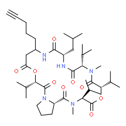 ChemSpider 2D Image | (3S,6S,9S,12S,19S,24aS)-12-Isobutyl-3,6,9,19-tetraisopropyl-2,8-dimethyl-15-(4-pentyn-1-yl)dodecahydropyrrolo[1,2-d][1,10,4,7,13,16,19]dioxapentaazacyclodocosine-1,4,7,10,13,17,20(6H,14H,19H)-heptone | C41H67N5O9