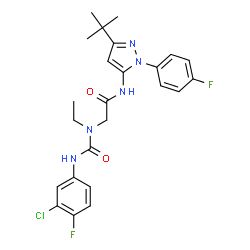 ChemSpider 2D Image | N~2~-[(3-Chloro-4-fluorophenyl)carbamoyl]-N~2~-ethyl-N-[1-(4-fluorophenyl)-3-(2-methyl-2-propanyl)-1H-pyrazol-5-yl]glycinamide | C24H26ClF2N5O2