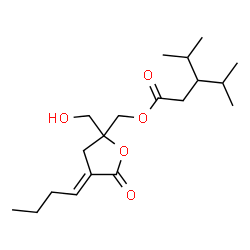 ChemSpider 2D Image | [(4E)-4-Butylidene-2-(hydroxymethyl)-5-oxotetrahydro-2-furanyl]methyl 3-isopropyl-4-methylpentanoate | C19H32O5