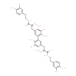 ChemSpider 2D Image | (2E,2'E)-3,3'-(5,5'-Dibromo-6,6'-dihydroxy-3,3'-biphenyldiyl)bis{N-[2-(3-bromo-4-hydroxyphenyl)ethyl]-2-(hydroxyimino)propanamide} | C34H30Br4N4O8