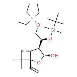 ChemSpider 2D Image | (1S,3R,4S,5R)-4-[(5S)-8,8-Diethyl-2,2,3,3-tetramethyl-4,7-dioxa-3,8-disiladecan-5-yl]-7,7-dimethyl-1-vinyl-2-oxabicyclo[3.2.0]heptan-3-ol | C24H48O4Si2