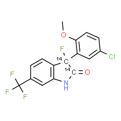 ChemSpider 2D Image | 3-(5-Chloro-2-methoxyphenyl)-3-fluoro-6-(trifluoromethyl)(2,3-~14~C_2_)-1,3-dihydro-2H-indol-2-one | C1414C2H10ClF4NO2