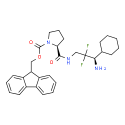 ChemSpider 2D Image | 9H-Fluoren-9-ylmethyl (2S)-2-{[(3R)-3-amino-3-cyclohexyl-2,2-difluoropropyl]carbamoyl}-1-pyrrolidinecarboxylate | C29H35F2N3O3