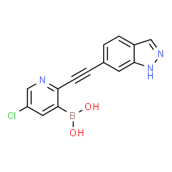ChemSpider 2D Image | [5-Chloro-2-(1H-indazol-6-ylethynyl)-3-pyridinyl]boronic acid | C14H9BClN3O2