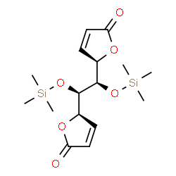 ChemSpider 2D Image | (5R,5'R)-5,5'-[(4R,5R)-2,2,7,7-Tetramethyl-3,6-dioxa-2,7-disilaoctane-4,5-diyl]di(2(5H)-furanone) | C16H26O6Si2