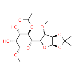 ChemSpider 2D Image | Methyl (5S)-4-O-acetyl-5-[(3aR,5S,6S,6aR)-6-methoxy-2,2-dimethyltetrahydrofuro[2,3-d][1,3]dioxol-5-yl]-beta-L-lyxopyranoside | C16H26O10