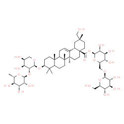 ChemSpider 2D Image | 1-O-[(3beta,5xi,9xi)-3-{[2-O-(6-Deoxy-alpha-L-mannopyranosyl)-alpha-L-arabinopyranosyl]oxy}-29-hydroxy-28-oxoolean-12-en-28-yl]-6-O-beta-D-glucopyranosyl-beta-D-glucopyranose | C53H86O22
