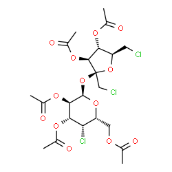 ChemSpider 2D Image | 3,4-Di-O-acetyl-1,6-dichloro-1,6-dideoxy-beta-D-fructofuranosyl 2,3,6-tri-O-acetyl-4-chloro-4-deoxy-alpha-D-galactopyranoside | C22H29Cl3O13