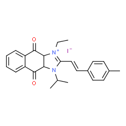 ChemSpider 2D Image | 3-Ethyl-1-isopropyl-2-[(E)-2-(4-methylphenyl)vinyl]-4,9-dioxo-3a,4,9,9a-tetrahydro-1H-naphtho[2,3-d]imidazol-3-ium iodide | C25H27IN2O2